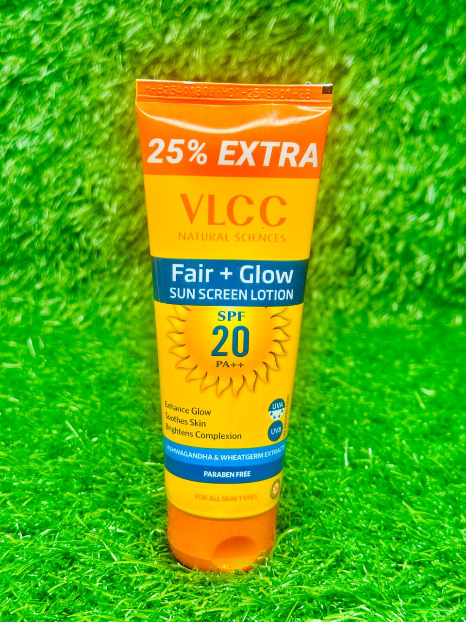 VLCC Sunscreen Bright Glow SPF 20 PA (100g + 25gExtra) | Paraben-Free, Hydrating & Brightening Formula | UVA & UVB Protection, With Ashwagandha, Vitamin E