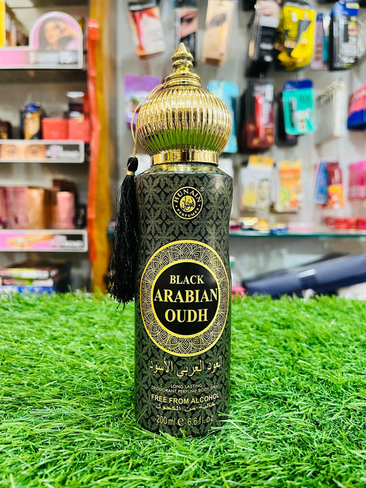 Hunain Black Arabian Oudh Perfume Body Spray – Bold & Timeless