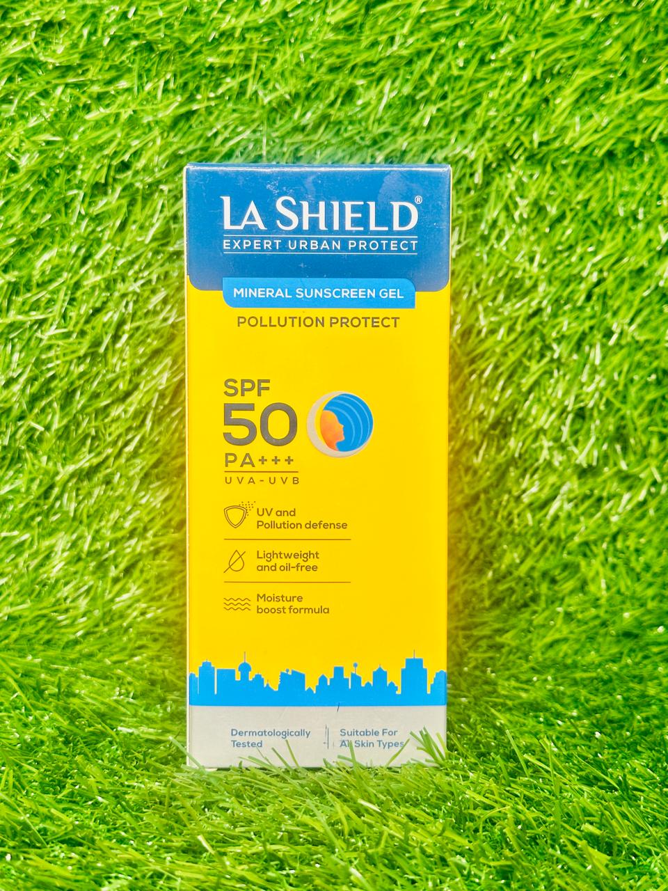 La Shield Pollution Protect SPF 50 Mineral Sunscreen Gel | PA+++ | Lightweight & Oil free | Moisture boost formula | Water resistant| All Skin types |Dermatologist Tested | 50g