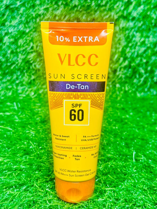 VLCC De-Tan Water Resistant SPF 60 PA+++ Sunscreen Gel Crème - 100g + 10g Extra | With Niacinamide, Ceramides & Vitamin E | Protects from UVA, UVB Rays, Sun Damage, Skin Darkening and Premature Ageing