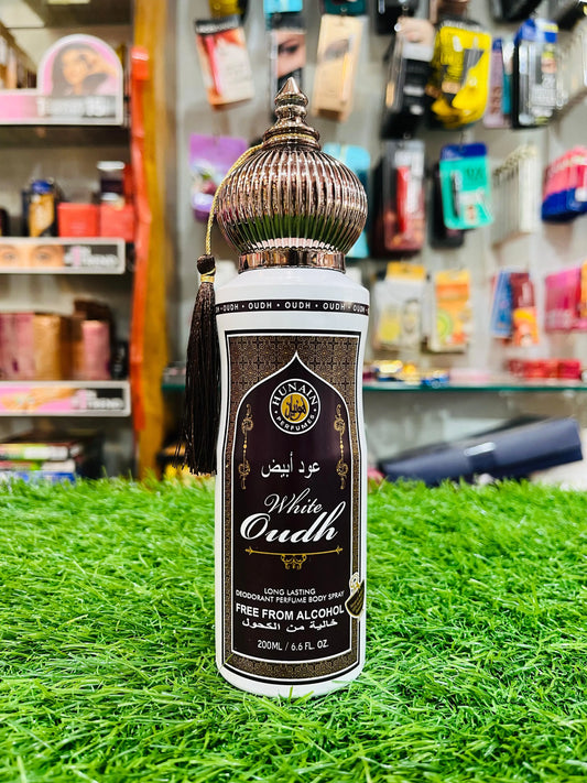 Hunain White Oudh Perfume Body Spray – A Touch of Pure Elegance